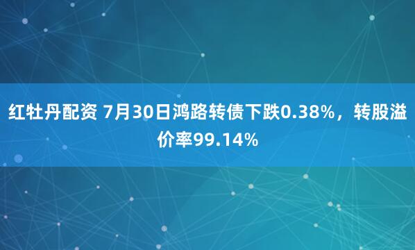 红牡丹配资 7月30日鸿路转债下跌0.38%，转股溢价率99.14%